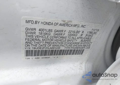 2020 Acura Ilx Standard from USA, damaged, VIN 19UDE2F31LA001335